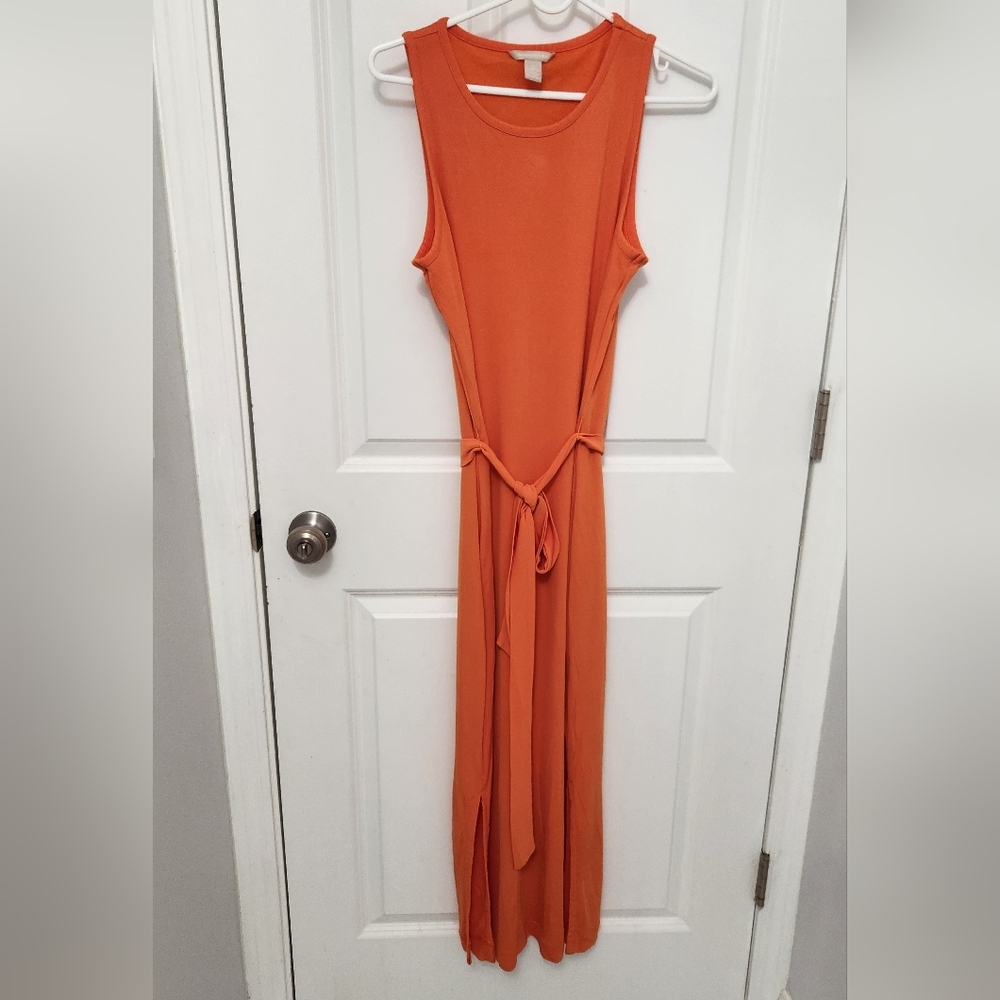 Banana Republic Orange Sleeveless Tie-Waist Maxi Dress Size S